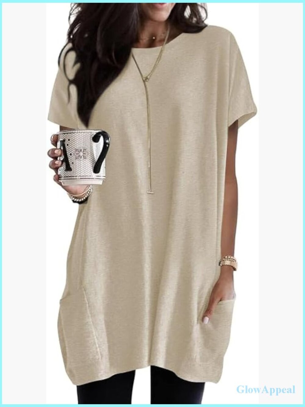 Short Sleeve Tunic Top with Pockets for Leggings S-3XL